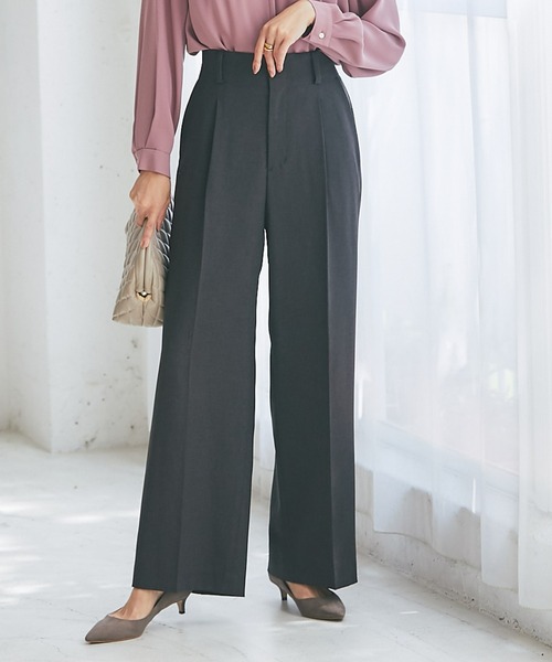 RIVE DROITE（リヴドロワ）の「スタイルアップ効果抜群！/梳毛ライクハイウエストワイドパンツ（その他パンツ・レディース・ダークブラウン/ベージュ・36/38）」の2枚目の写真