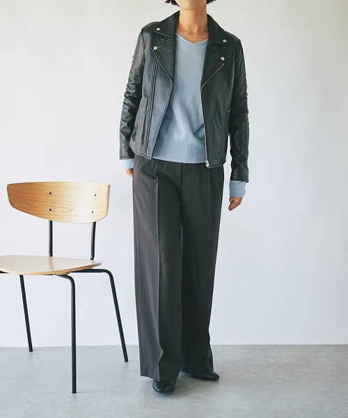 RIVE DROITE（リヴドロワ）の「スタイルアップ効果抜群！/梳毛ライクハイウエストワイドパンツ（その他パンツ・レディース・ダークブラウン/ベージュ・36/38）」の4枚目の写真