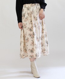 ウエストゴム花柄ロングスカート