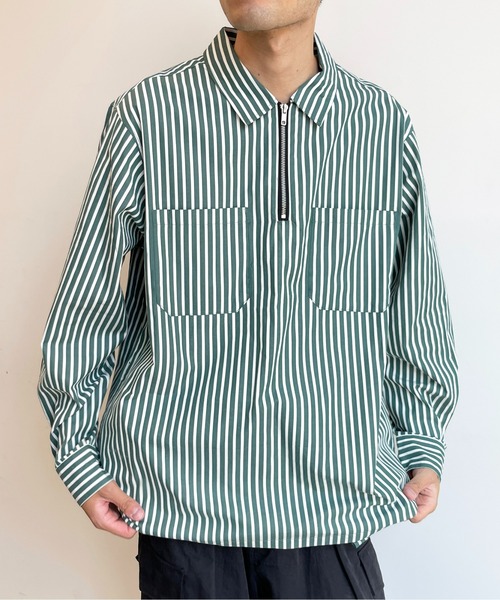 CPCM（シーピーシーエム）の「ストライプブロードハーフジップシャツ（シャツ/ブラウス・メンズ・ブラウン/グリーン/ブルー・LARGE/MEDIUM）」の3枚目の写真