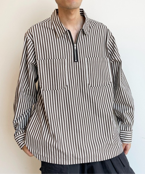 CPCM（シーピーシーエム）の「ストライプブロードハーフジップシャツ（シャツ/ブラウス・メンズ・ブラウン/グリーン/ブルー・LARGE/MEDIUM）」の4枚目の写真