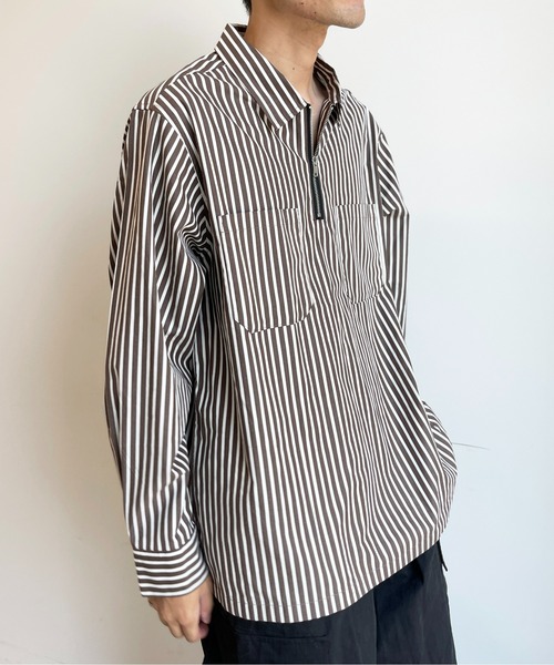 CPCM（シーピーシーエム）の「ストライプブロードハーフジップシャツ（シャツ/ブラウス・メンズ・ブラウン/グリーン/ブルー・LARGE/MEDIUM）」の8枚目の写真