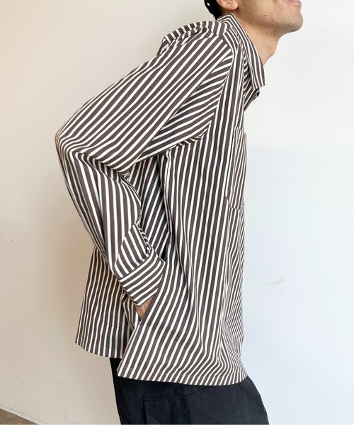 CPCM（シーピーシーエム）の「ストライプブロードハーフジップシャツ（シャツ/ブラウス・メンズ・ブラウン/グリーン/ブルー・LARGE/MEDIUM）」の9枚目の写真