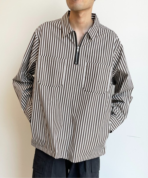 CPCM（シーピーシーエム）の「ストライプブロードハーフジップシャツ（シャツ/ブラウス・メンズ・ブラウン/グリーン/ブルー・LARGE/MEDIUM）」の5枚目の写真