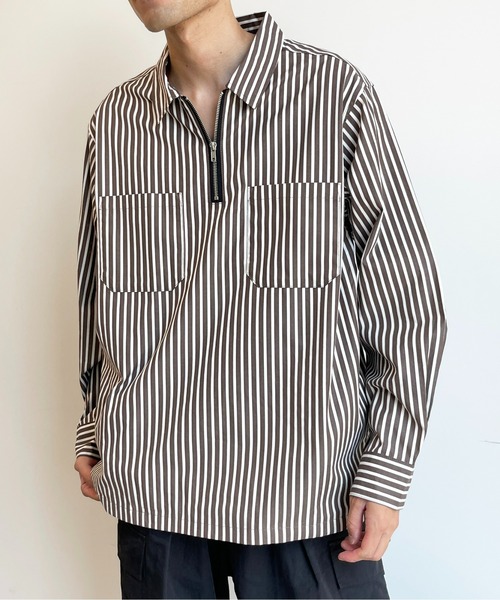 CPCM（シーピーシーエム）の「ストライプブロードハーフジップシャツ（シャツ/ブラウス・メンズ・ブラウン/グリーン/ブルー・LARGE/MEDIUM）」の6枚目の写真