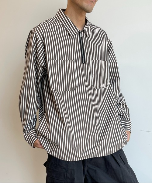 CPCM（シーピーシーエム）の「ストライプブロードハーフジップシャツ（シャツ/ブラウス・メンズ・ブラウン/グリーン/ブルー・LARGE/MEDIUM）」の7枚目の写真