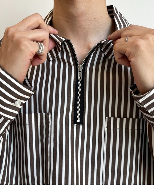 CPCM（シーピーシーエム）の「ストライプブロードハーフジップシャツ（シャツ/ブラウス・メンズ・ブラウン/グリーン/ブルー・LARGE/MEDIUM）」の11枚目の写真