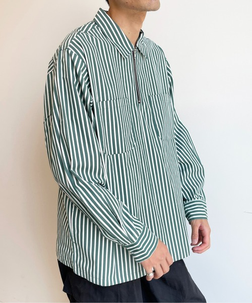 CPCM（シーピーシーエム）の「ストライプブロードハーフジップシャツ