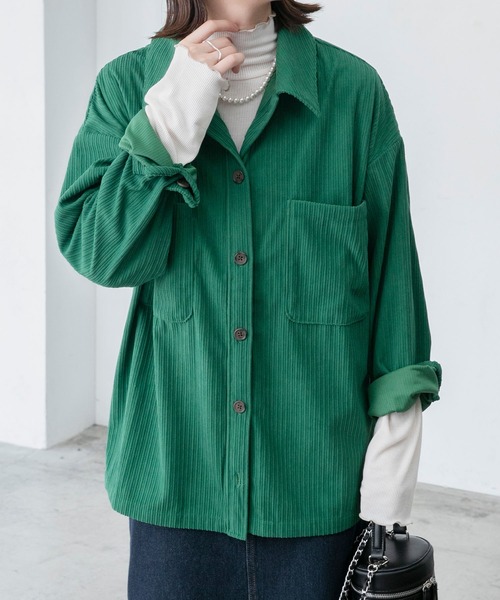 BONLECILL(ボンルシール)の「コーデュロイシャツジャケット(シャツ/ブラウス・レディース・アイボリー/パープル/ブラック/グリーン・FREE)」の22枚目の写真