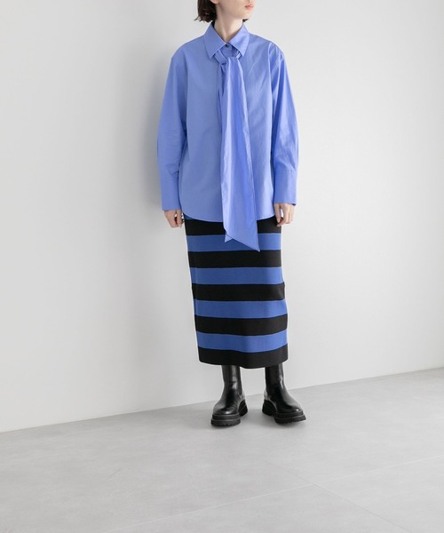 yuw（ユウ）の「ボーダーニットタイトスカート　164146（スカート・レディース・グレー/ブルー/アイボリー/グレー系その他・FREE）」の8枚目の写真