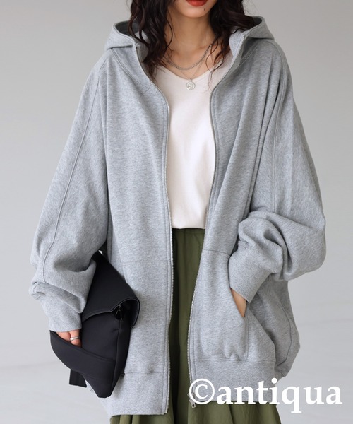 antiqua（アンティカ）の「綿100%ジップラグランショート丈パーカー（パーカー・レディース・ブラック/カーキ/杢グレー/ブルー系その他・FREE）」の16枚目の写真