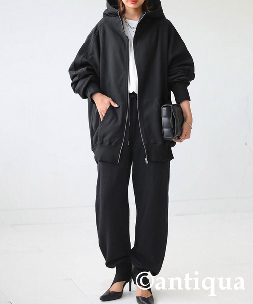 antiqua（アンティカ）の「綿100%ジップラグランショート丈パーカー（パーカー・レディース・ブラック/カーキ/杢グレー/ブルー系その他・FREE）」の7枚目の写真