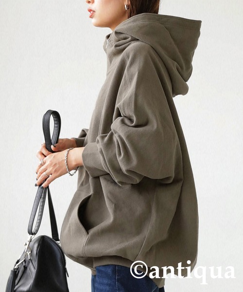 antiqua（アンティカ）の「綿100%ジップラグランショート丈パーカー（パーカー・レディース・ブラック/カーキ/杢グレー/ブルー系その他・FREE）」の20枚目の写真