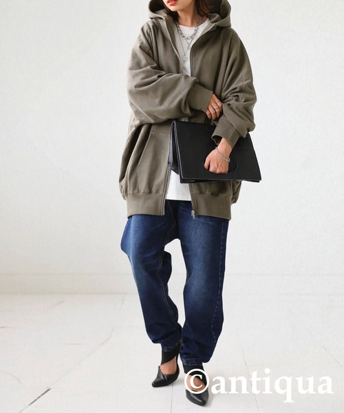 antiqua（アンティカ）の「綿100%ジップラグランショート丈パーカー（パーカー・レディース・ブラック/カーキ/杢グレー/ブルー系その他・FREE）」の22枚目の写真