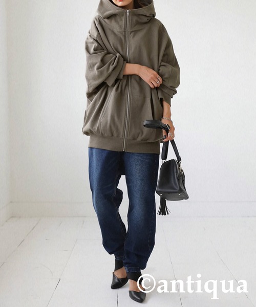 G.O.A ゴア パーカー フルジップ 綿100% 無地 カーキ レディース