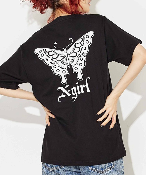 X-girl（エックスガール）の「X-girl × YUSUKE BUTTERFLY S/S TEE（Tシャツ/カットソー・レディース・ホワイト/ブラック/アッシュグレー・XL/S/L/M）」の3枚目の写真