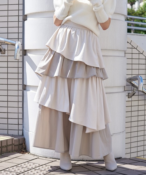 qumerry.(キュメリ)の「異素材ティアードスカート(スカート・レディース・カーキ/ブラック/グレー・SMALL/MEDIUM)」の12枚目の写真