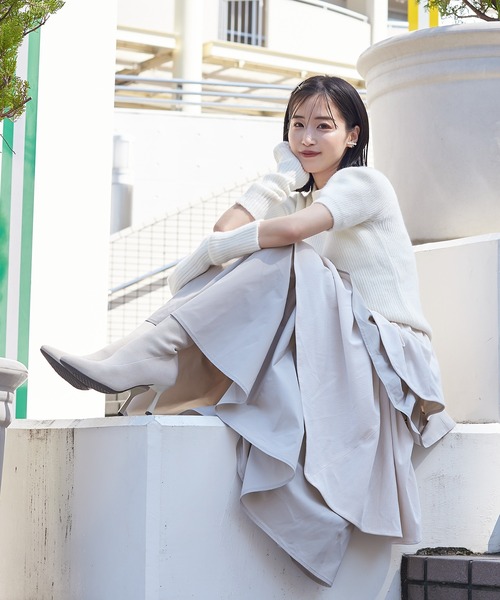 qumerry.(キュメリ)の「異素材ティアードスカート(スカート・レディース・カーキ/ブラック/グレー・SMALL/MEDIUM)」の9枚目の写真