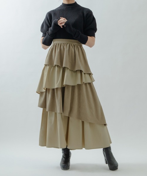 qumerry.(キュメリ)の「異素材ティアードスカート(スカート・レディース・カーキ/ブラック/グレー・SMALL/MEDIUM)」の19枚目の写真