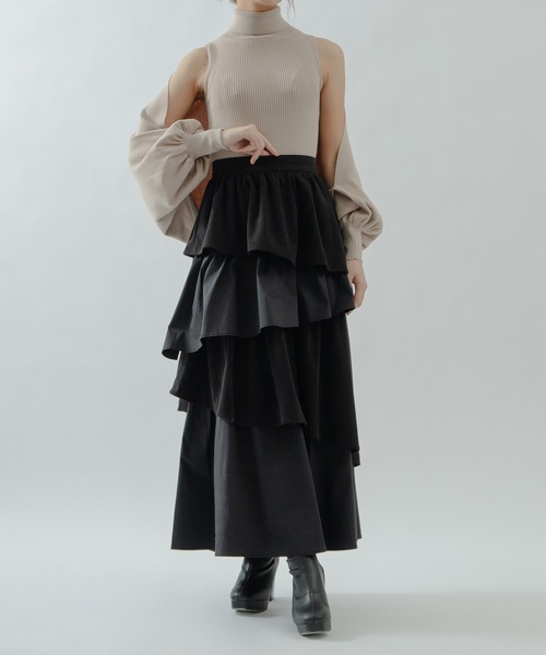 qumerry.(キュメリ)の「異素材ティアードスカート(スカート・レディース・カーキ/ブラック/グレー・SMALL/MEDIUM)」の14枚目の写真
