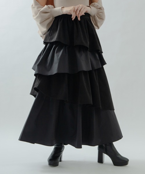 qumerry.(キュメリ)の「異素材ティアードスカート(スカート・レディース・カーキ/ブラック/グレー・SMALL/MEDIUM)」の16枚目の写真