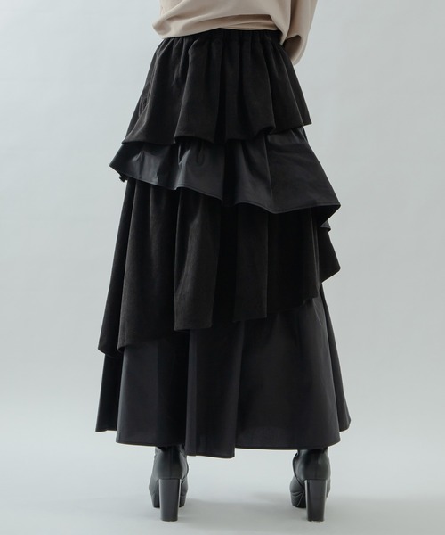 qumerry.(キュメリ)の「異素材ティアードスカート(スカート・レディース・カーキ/ブラック/グレー・SMALL/MEDIUM)」の18枚目の写真