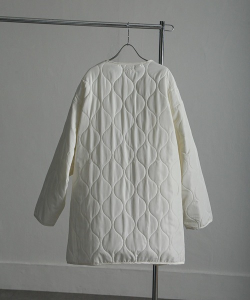 NILWAY（ニルウェイ）の「キルトライナー/ノーカラーキルティングジャケット/ノーカラーブルゾン/中綿インナージャケット（ノーカラーコート・レディース・オフホワイト/ブラック/カーキ・MEDIUM/LARGE）」の11枚目の写真