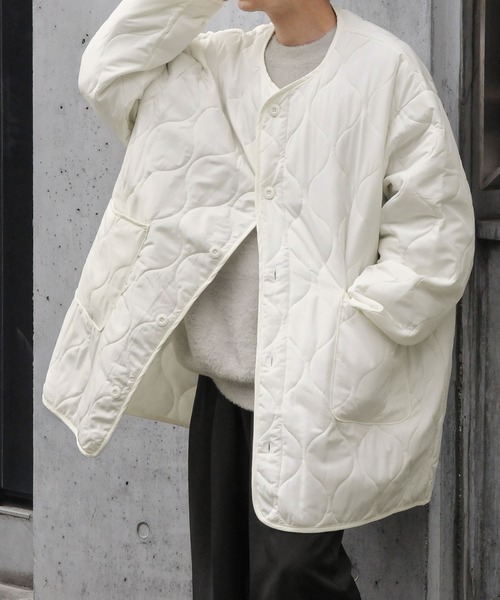 NILWAY（ニルウェイ）の「キルトライナー/ノーカラーキルティングジャケット/ノーカラーブルゾン/中綿インナージャケット（ノーカラーコート・レディース・オフホワイト/ブラック/カーキ・MEDIUM/LARGE）」の16枚目の写真