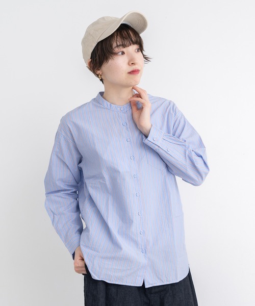 PAR ICI（パーリッシィ）の「無地/いろいろストライプ スタンドシャツ（シャツ/ブラウス・レディース・グレー/アイボリー/サックスブルー・FREE）」の21枚目の写真