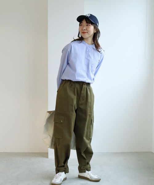 PAR ICI（パーリッシィ）の「無地/いろいろストライプ スタンドシャツ（シャツ/ブラウス・レディース・グレー/アイボリー/サックスブルー・FREE）」の17枚目の写真