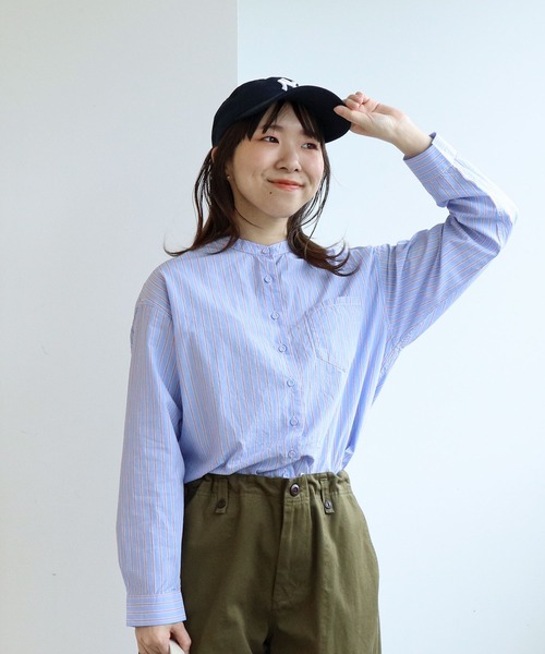 PAR ICI（パーリッシィ）の「無地/いろいろストライプ スタンドシャツ（シャツ/ブラウス・レディース・グレー/アイボリー/サックスブルー・FREE）」の13枚目の写真