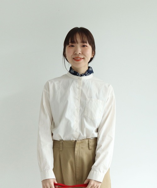 PAR ICI（パーリッシィ）の「無地/いろいろストライプ スタンドシャツ（シャツ/ブラウス・レディース・グレー/アイボリー/サックスブルー・FREE）」の5枚目の写真