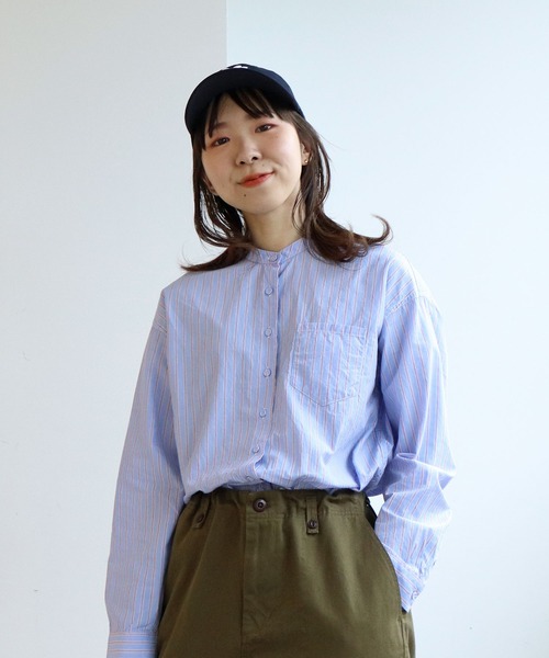 PAR ICI（パーリッシィ）の「無地/いろいろストライプ スタンドシャツ（シャツ/ブラウス・レディース・グレー/アイボリー/サックスブルー・FREE）」の14枚目の写真