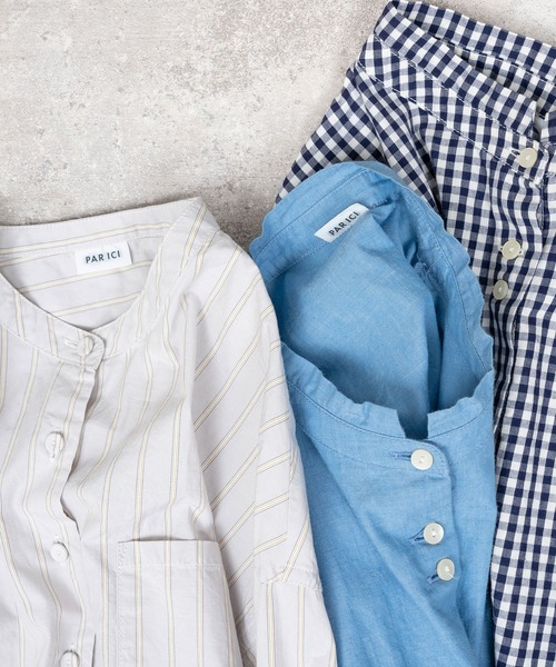 PAR ICI（パーリッシィ）の「無地/いろいろストライプ スタンドシャツ（シャツ/ブラウス・レディース・グレー/アイボリー/サックスブルー・FREE）」の4枚目の写真