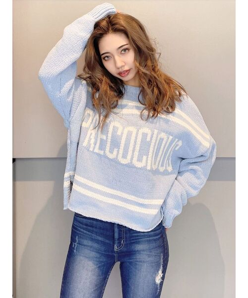 GYDA（ジェイダ）の「PRECOCIOUSラインボーダー モールニットトップス（ニット/セーター・レディース・ライトブルー/オフホワイト/チャコールグレー・FREE）」の8枚目の写真