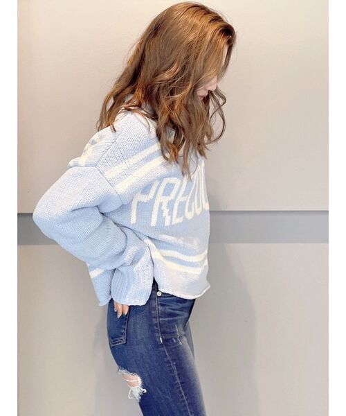 GYDA（ジェイダ）の「PRECOCIOUSラインボーダー モールニットトップス（ニット/セーター・レディース・ライトブルー/オフホワイト/チャコールグレー・FREE）」の5枚目の写真