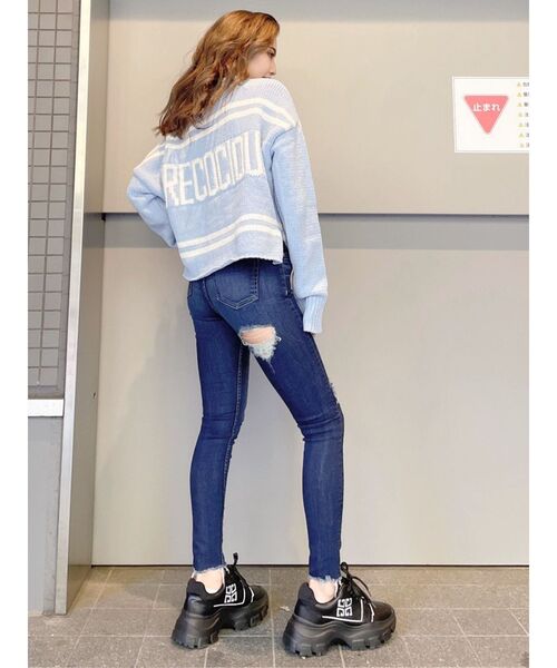 GYDA（ジェイダ）の「PRECOCIOUSラインボーダー モールニットトップス（ニット/セーター・レディース・ライトブルー/オフホワイト/チャコールグレー・FREE）」の14枚目の写真