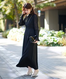 オケージョン対応 プリーツフレアスリーブパーティードレス