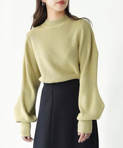 HER CLOSET（ハークローゼット）の「【shemoshelly】綿混畦編みデザインボリュームスリーブプルオーバー（ニット/セーター・レディース・テラコッタ/ライトグリーン/ブラック/ライトブルー/アイボリー・M）」の5枚目の写真