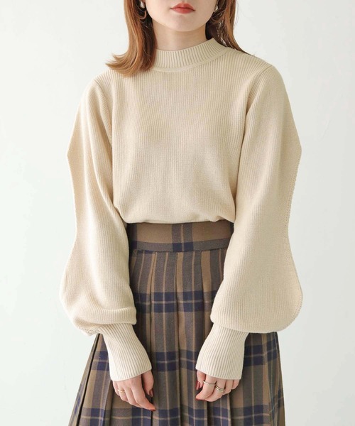 HER CLOSET（ハークローゼット）の「【shemoshelly】綿混畦編みデザインボリュームスリーブプルオーバー（ニット/セーター・レディース・テラコッタ/ライトグリーン/ブラック/ライトブルー/アイボリー・M）」の3枚目の写真