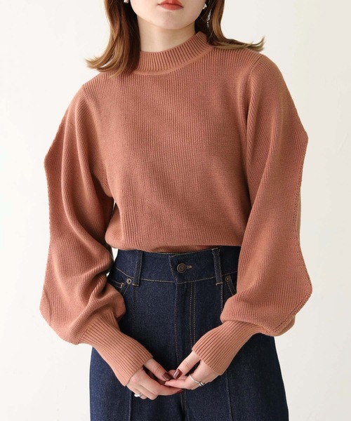 HER CLOSET（ハークローゼット）の「【shemoshelly】綿混畦編みデザインボリュームスリーブプルオーバー（ニット/セーター・レディース・テラコッタ/ライトグリーン/ブラック/ライトブルー/アイボリー・M）」の4枚目の写真