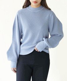 【shemoshelly】綿混畦編みデザインボリュームスリーブプルオーバー
