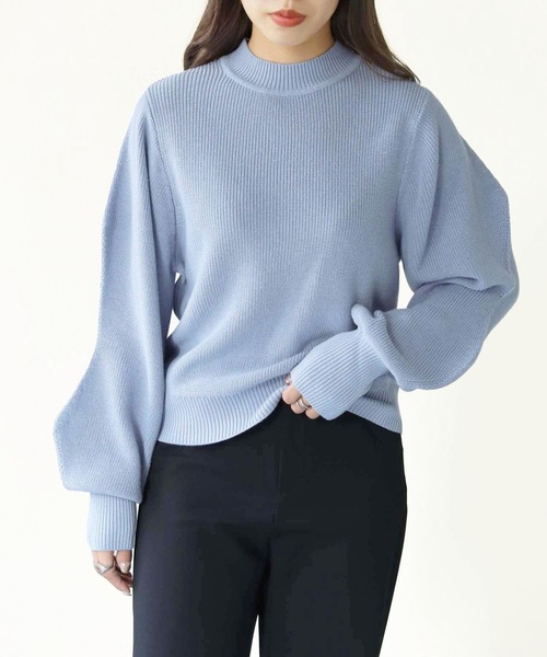 HER CLOSET（ハークローゼット）の「【shemoshelly】綿混畦編みデザインボリュームスリーブプルオーバー（ニット/セーター・レディース・テラコッタ/ライトグリーン/ブラック/ライトブルー/アイボリー・M）」の2枚目の写真