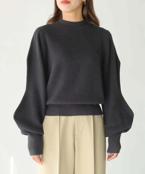 HER CLOSET（ハークローゼット）の「【shemoshelly】綿混畦編みデザインボリュームスリーブプルオーバー（ニット/セーター・レディース・テラコッタ/ライトグリーン/ブラック/ライトブルー/アイボリー・M）」の6枚目の写真