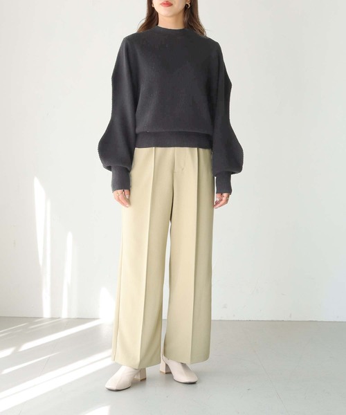 HER CLOSET（ハークローゼット）の「【shemoshelly】綿混畦編みデザインボリュームスリーブプルオーバー（ニット/セーター・レディース・テラコッタ/ライトグリーン/ブラック/ライトブルー/アイボリー・M）」の7枚目の写真