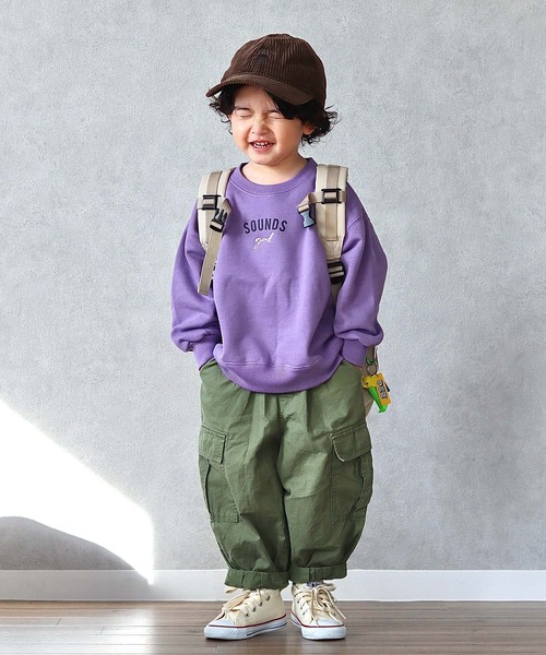 CIAOPANIC TYPY（チャオパニックティピー）の「【KIDS】【裏起毛】ワンポイント刺繍＆ロゴプリントスウェットプルオーバー（スウェット・キッズ・チャコールグレー/アイボリー/ブラウン/パープル・S/M/L/XL/XXL）」の4枚目の写真