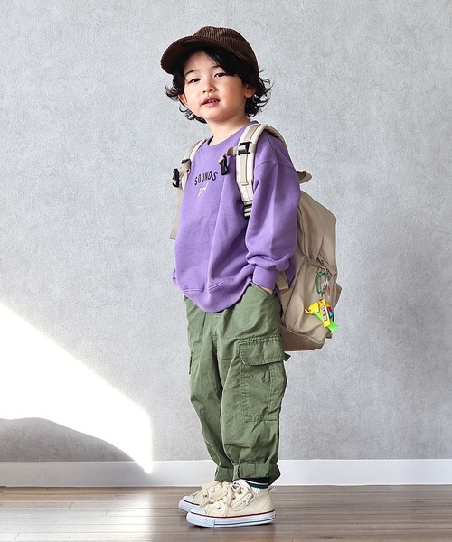 CIAOPANIC TYPY（チャオパニックティピー）の「【KIDS】【裏起毛】ワンポイント刺繍＆ロゴプリントスウェットプルオーバー（スウェット・キッズ・チャコールグレー/アイボリー/ブラウン/パープル・S/M/L/XL/XXL）」の21枚目の写真