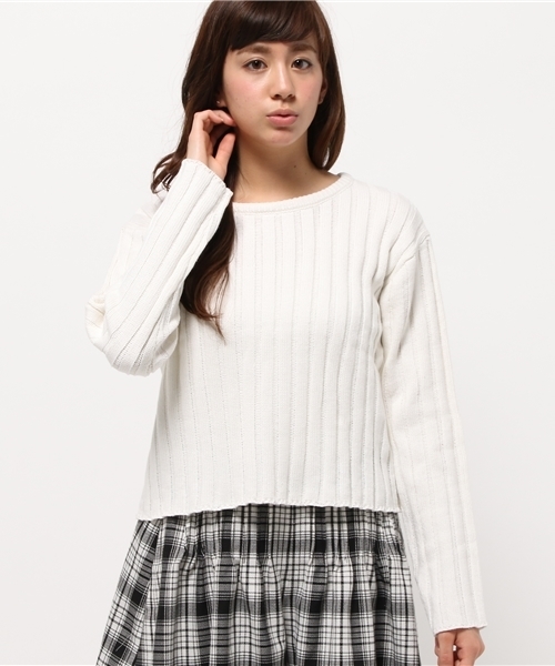 OUTLET（アウトレット）の「【who's who Chico】ワイドRIBニットプルオーバー（ニット/セーター・レディース・グレー/ネイビー/ピンク/ホワイト・FREE）」の2枚目の写真