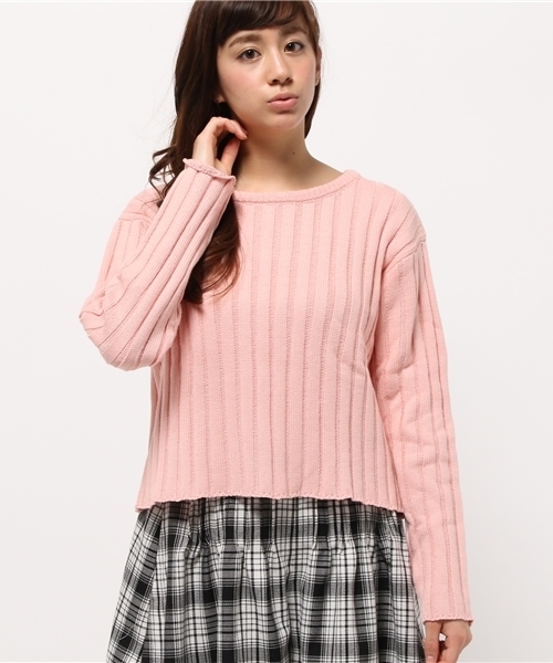 OUTLET（アウトレット）の「【who's who Chico】ワイドRIBニットプルオーバー（ニット/セーター・レディース・グレー/ネイビー/ピンク/ホワイト・FREE）」の4枚目の写真