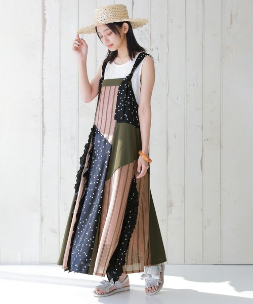 osharewalker（オシャレウォーカー）の「【廃盤】『異素材柄切替ジャンパースカート』（ジャンパースカート・レディース・ネイビー・1/2）」の13枚目の写真